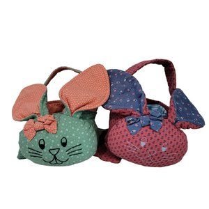 Easter basket hand made embroidered quilted bunny rabbit set of 2 baskets